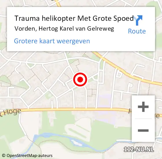 Locatie op kaart van de 112 melding: Trauma helikopter Met Grote Spoed Naar Vorden, Hertog Karel van Gelreweg op 13 april 2023 22:28
