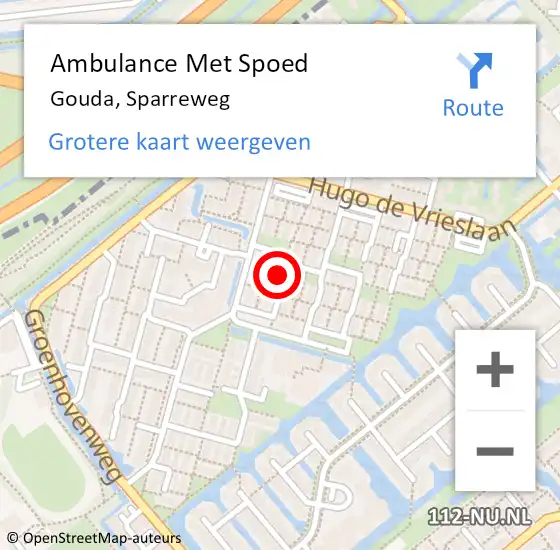 Locatie op kaart van de 112 melding: Ambulance Met Spoed Naar Gouda, Sparreweg op 13 april 2023 22:55