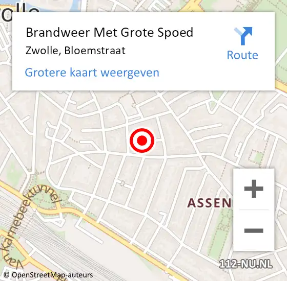 Locatie op kaart van de 112 melding: Brandweer Met Grote Spoed Naar Zwolle, Bloemstraat op 13 april 2023 23:05