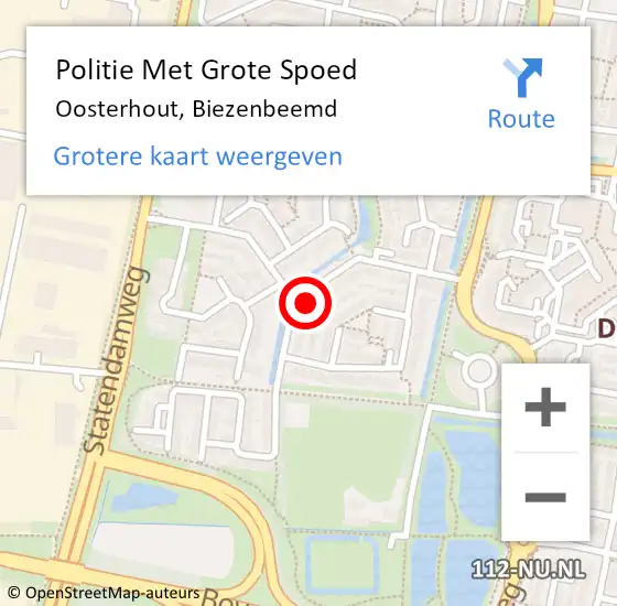 Locatie op kaart van de 112 melding: Politie Met Grote Spoed Naar Oosterhout, Biezenbeemd op 13 april 2023 23:24