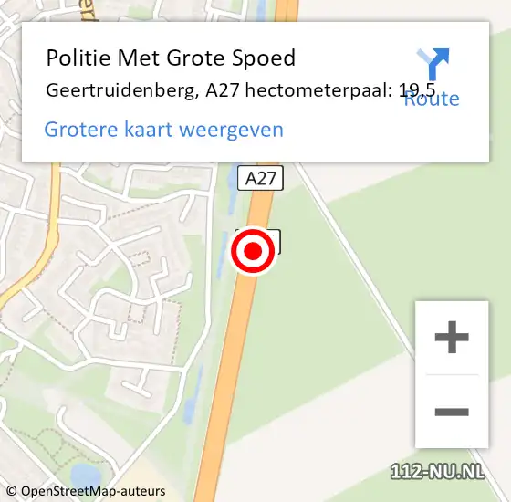 Locatie op kaart van de 112 melding: Politie Met Grote Spoed Naar Geertruidenberg, A27 hectometerpaal: 19,5 op 13 april 2023 23:32