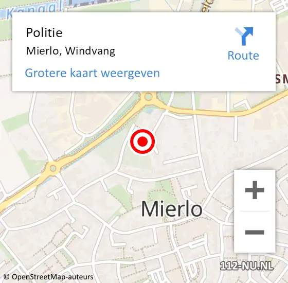 Locatie op kaart van de 112 melding: Politie Mierlo, Windvang op 14 april 2023 00:00