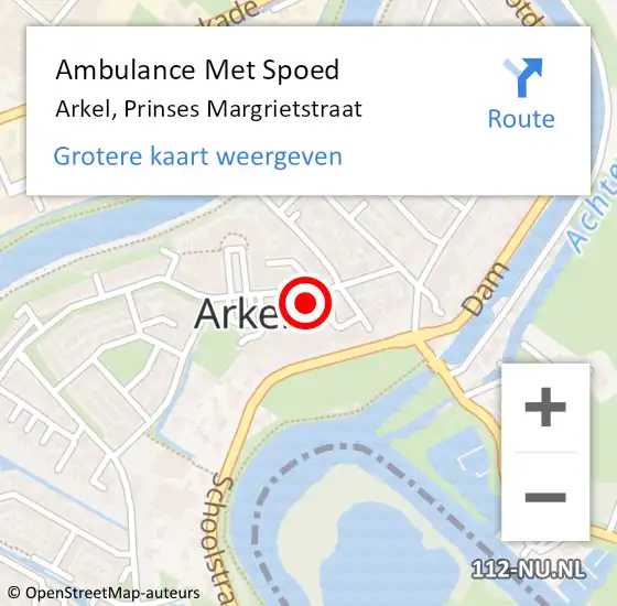 Locatie op kaart van de 112 melding: Ambulance Met Spoed Naar Arkel, Prinses Margrietstraat op 14 april 2023 01:17