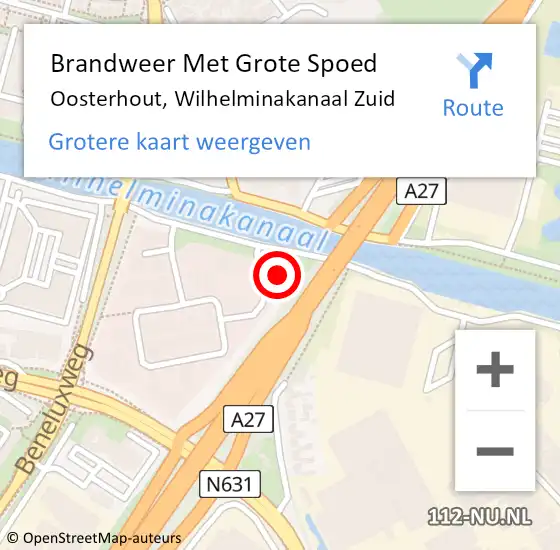 Locatie op kaart van de 112 melding: Brandweer Met Grote Spoed Naar Oosterhout, Wilhelminakanaal Zuid op 14 april 2023 01:32