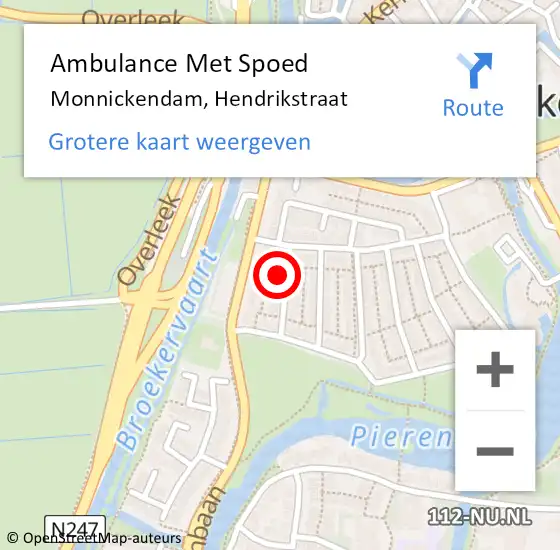 Locatie op kaart van de 112 melding: Ambulance Met Spoed Naar Monnickendam, Hendrikstraat op 14 april 2023 02:24