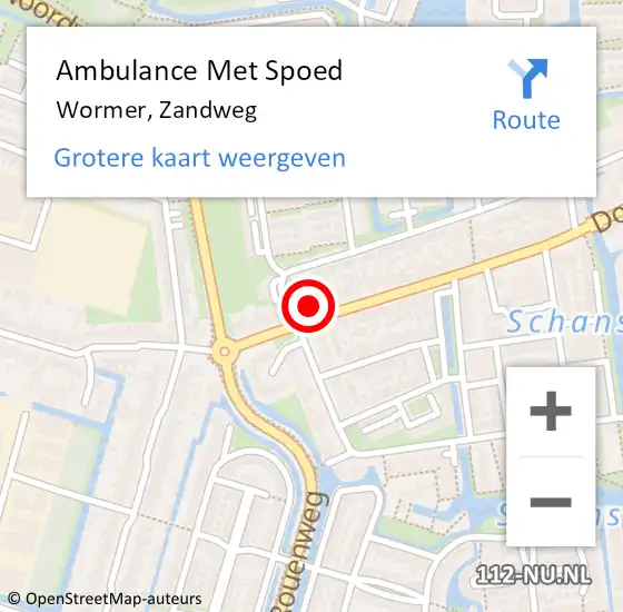 Locatie op kaart van de 112 melding: Ambulance Met Spoed Naar Wormer, Zandweg op 14 april 2023 04:24