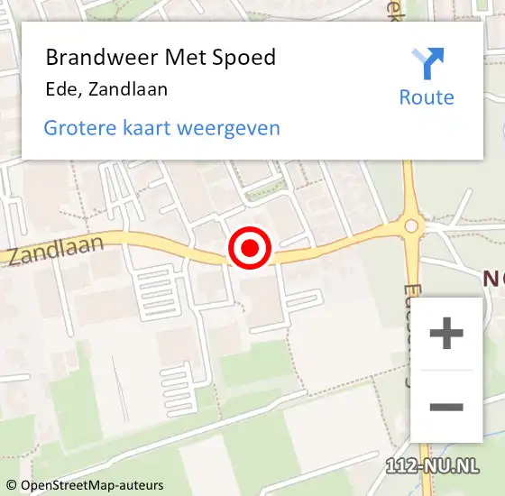 Locatie op kaart van de 112 melding: Brandweer Met Spoed Naar Ede, Zandlaan op 14 april 2023 04:25