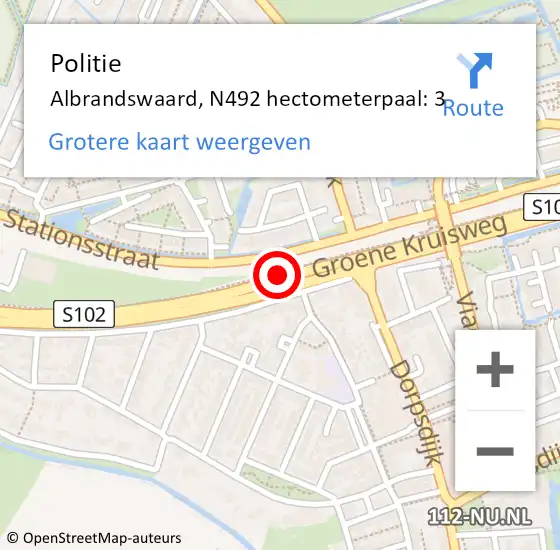 Locatie op kaart van de 112 melding: Politie Albrandswaard, N492 hectometerpaal: 3 op 14 april 2023 07:17