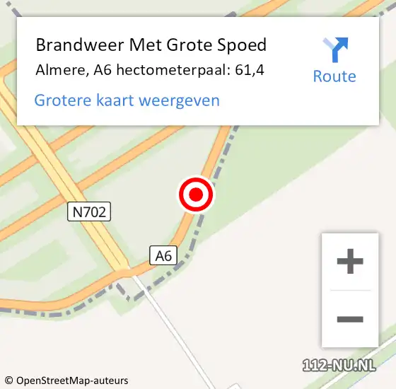 Locatie op kaart van de 112 melding: Brandweer Met Grote Spoed Naar Almere, A6 hectometerpaal: 61,4 op 14 april 2023 07:24