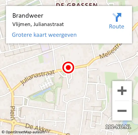 Locatie op kaart van de 112 melding: Brandweer Vlijmen, Julianastraat op 22 augustus 2014 09:27