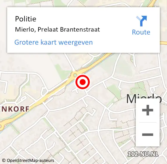 Locatie op kaart van de 112 melding: Politie Mierlo, Prelaat Brantenstraat op 14 april 2023 08:05