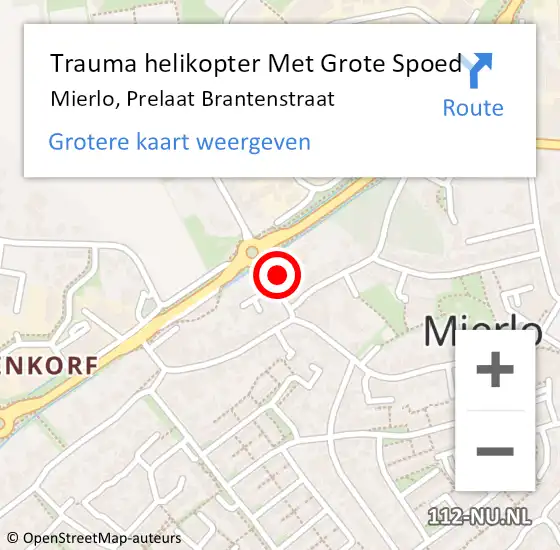 Locatie op kaart van de 112 melding: Trauma helikopter Met Grote Spoed Naar Mierlo, Prelaat Brantenstraat op 14 april 2023 08:08