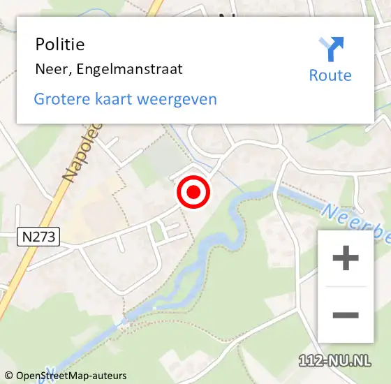 Locatie op kaart van de 112 melding: Politie Neer, Engelmanstraat op 14 april 2023 08:12