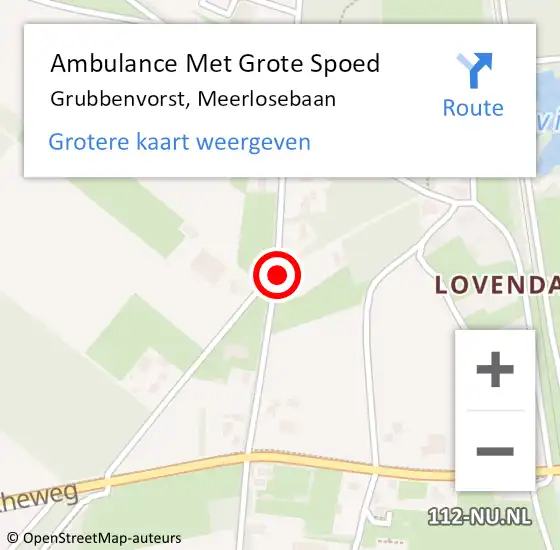 Locatie op kaart van de 112 melding: Ambulance Met Grote Spoed Naar Grubbenvorst, Meerlosebaan op 22 augustus 2014 09:36