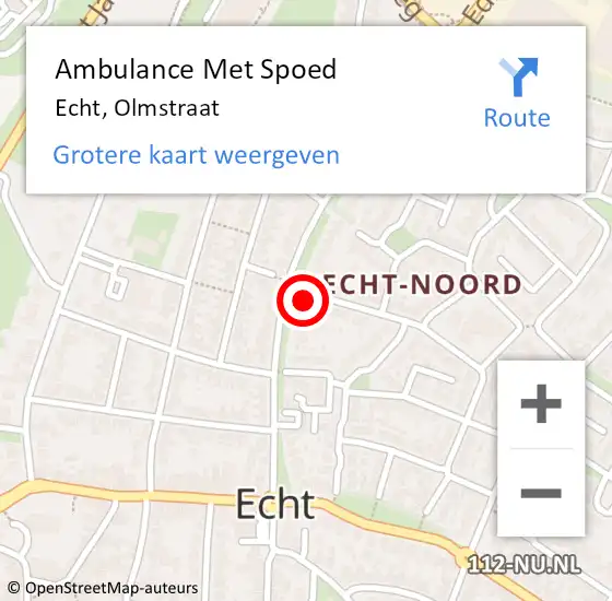 Locatie op kaart van de 112 melding: Ambulance Met Spoed Naar Echt, Olmstraat op 14 april 2023 09:22