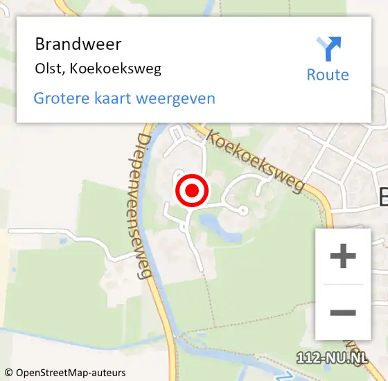 Locatie op kaart van de 112 melding: Brandweer Olst, Koekoeksweg op 14 april 2023 09:44