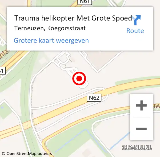 Locatie op kaart van de 112 melding: Trauma helikopter Met Grote Spoed Naar Terneuzen, Koegorsstraat op 14 april 2023 09:58