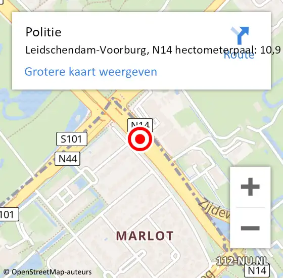 Locatie op kaart van de 112 melding: Politie Leidschendam-Voorburg, N14 hectometerpaal: 10,9 op 14 april 2023 10:52