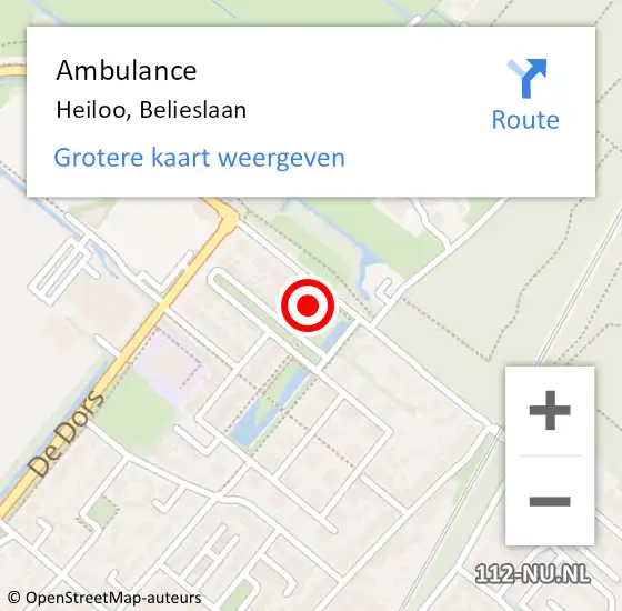 Locatie op kaart van de 112 melding: Ambulance Heiloo, Belieslaan op 14 april 2023 11:32