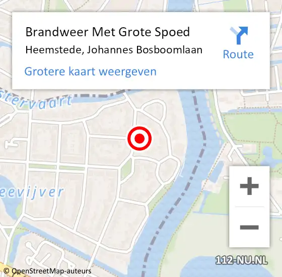 Locatie op kaart van de 112 melding: Brandweer Met Grote Spoed Naar Heemstede, Johannes Bosboomlaan op 14 april 2023 11:36