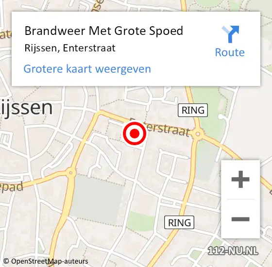 Locatie op kaart van de 112 melding: Brandweer Met Grote Spoed Naar Rijssen, Enterstraat op 14 april 2023 12:08