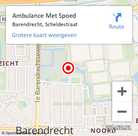 Locatie op kaart van de 112 melding: Ambulance Met Spoed Naar Barendrecht, Scheldestraat op 14 april 2023 12:11