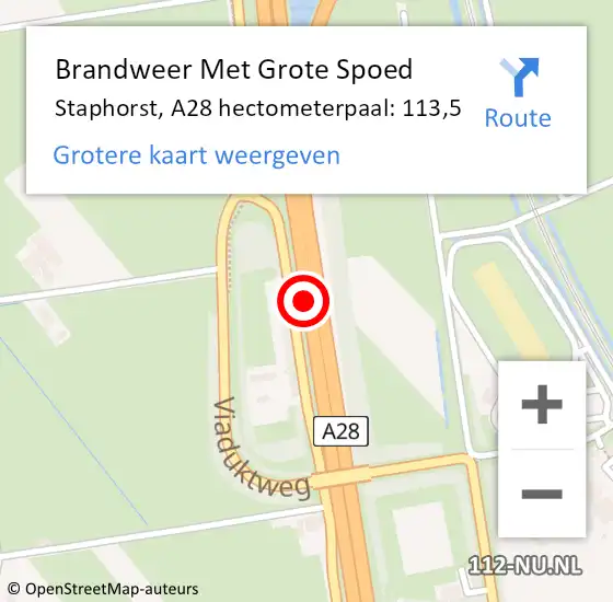 Locatie op kaart van de 112 melding: Brandweer Met Grote Spoed Naar Staphorst, A28 hectometerpaal: 113,5 op 14 april 2023 12:24