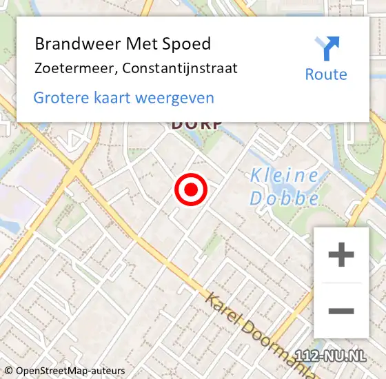 Locatie op kaart van de 112 melding: Brandweer Met Spoed Naar Zoetermeer, Constantijnstraat op 14 april 2023 12:30