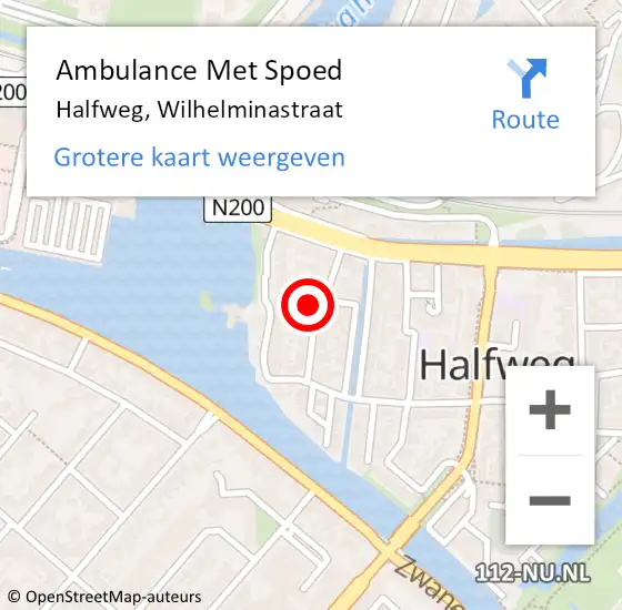 Locatie op kaart van de 112 melding: Ambulance Met Spoed Naar Halfweg, Wilhelminastraat op 14 april 2023 12:45