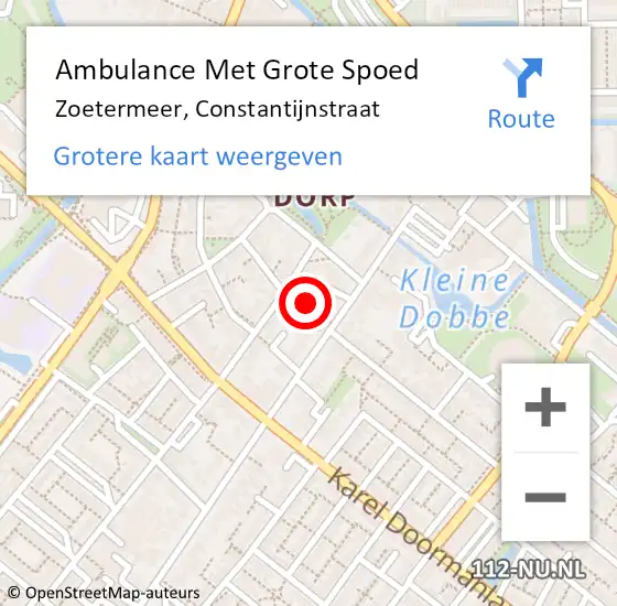 Locatie op kaart van de 112 melding: Ambulance Met Grote Spoed Naar Zoetermeer, Constantijnstraat op 14 april 2023 12:47