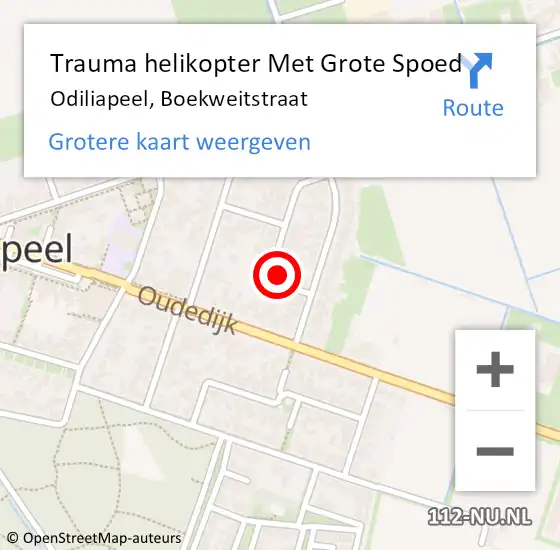 Locatie op kaart van de 112 melding: Trauma helikopter Met Grote Spoed Naar Odiliapeel, Boekweitstraat op 14 april 2023 12:52