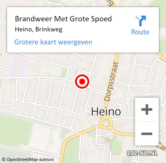 Locatie op kaart van de 112 melding: Brandweer Met Grote Spoed Naar Heino, Brinkweg op 14 april 2023 13:07