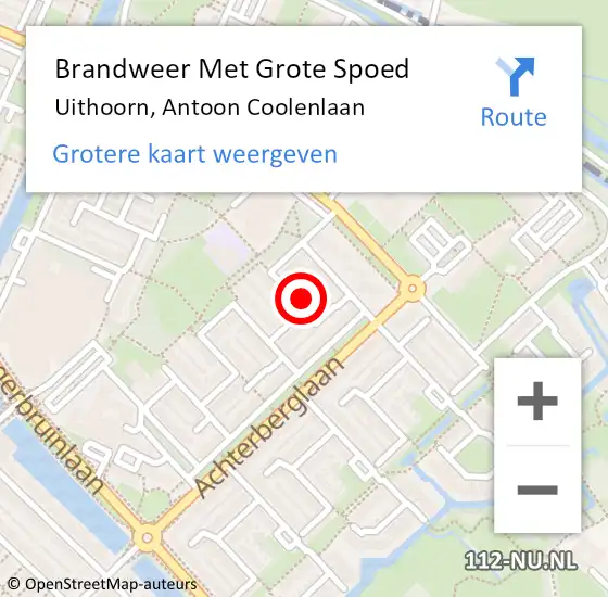 Locatie op kaart van de 112 melding: Brandweer Met Grote Spoed Naar Uithoorn, Antoon Coolenlaan op 14 april 2023 13:11