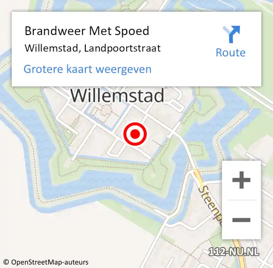 Locatie op kaart van de 112 melding: Brandweer Met Spoed Naar Willemstad, Landpoortstraat op 14 april 2023 13:15