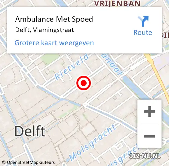 Locatie op kaart van de 112 melding: Ambulance Met Spoed Naar Delft, Vlamingstraat op 14 april 2023 13:25