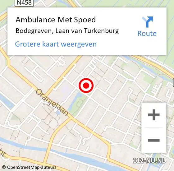 Locatie op kaart van de 112 melding: Ambulance Met Spoed Naar Bodegraven, Laan van Turkenburg op 14 april 2023 14:09