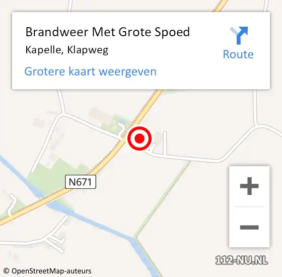 Locatie op kaart van de 112 melding: Brandweer Met Grote Spoed Naar Kapelle, Klapweg op 14 april 2023 14:23