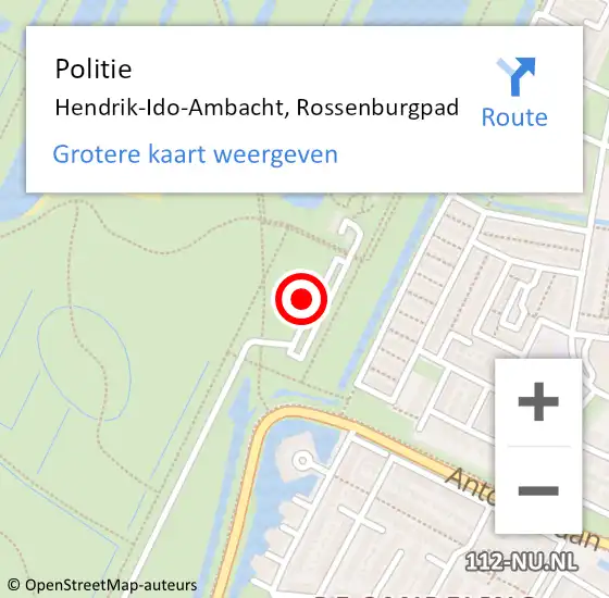 Locatie op kaart van de 112 melding: Politie Hendrik-Ido-Ambacht, Rossenburgpad op 14 april 2023 14:26