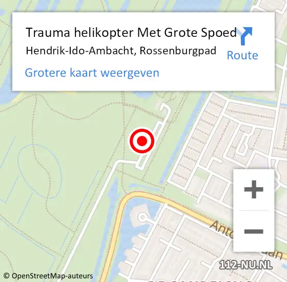 Locatie op kaart van de 112 melding: Trauma helikopter Met Grote Spoed Naar Hendrik-Ido-Ambacht, Rossenburgpad op 14 april 2023 14:27