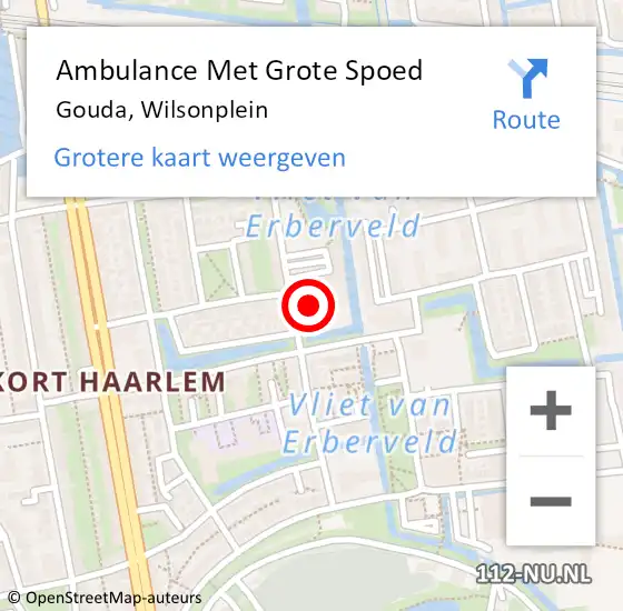 Locatie op kaart van de 112 melding: Ambulance Met Grote Spoed Naar Gouda, Wilsonplein op 14 april 2023 14:30