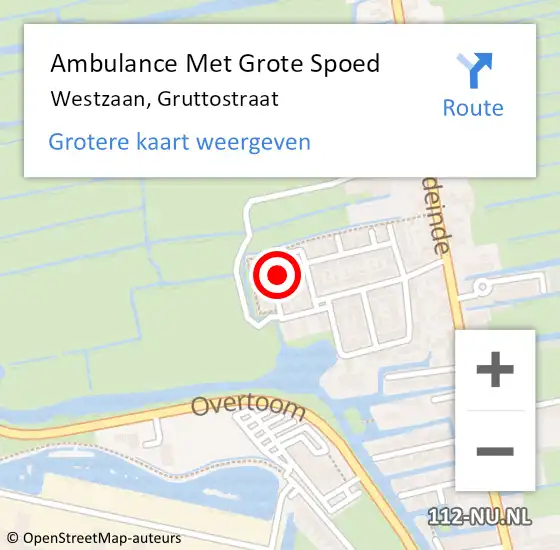 Locatie op kaart van de 112 melding: Ambulance Met Grote Spoed Naar Westzaan, Gruttostraat op 14 april 2023 14:33