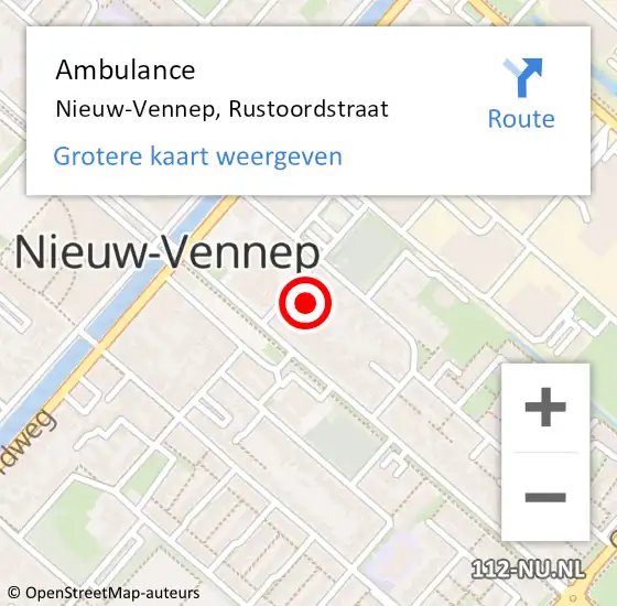 Locatie op kaart van de 112 melding: Ambulance Nieuw-Vennep, Rustoordstraat op 14 april 2023 15:18