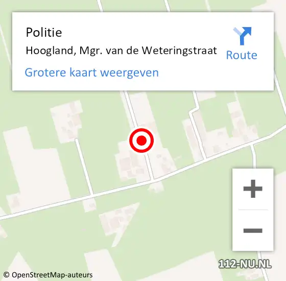 Locatie op kaart van de 112 melding: Politie Hoogland, Mgr. van de Weteringstraat op 14 april 2023 15:33