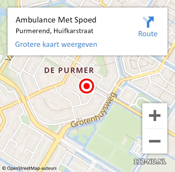 Locatie op kaart van de 112 melding: Ambulance Met Spoed Naar Purmerend, Huifkarstraat op 14 april 2023 16:12