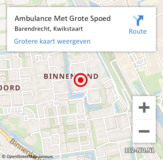 Locatie op kaart van de 112 melding: Ambulance Met Grote Spoed Naar Barendrecht, Kwikstaart op 14 april 2023 16:31