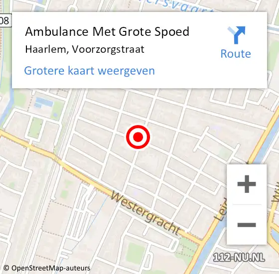 Locatie op kaart van de 112 melding: Ambulance Met Grote Spoed Naar Haarlem, Voorzorgstraat op 14 april 2023 16:34