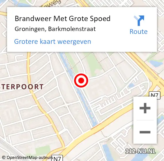 Locatie op kaart van de 112 melding: Brandweer Met Grote Spoed Naar Groningen, Barkmolenstraat op 14 april 2023 17:29