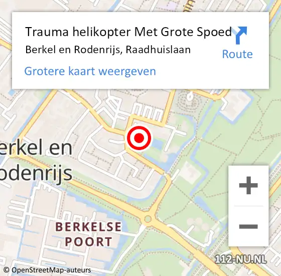 Locatie op kaart van de 112 melding: Trauma helikopter Met Grote Spoed Naar Berkel en Rodenrijs, Raadhuislaan op 14 april 2023 17:41