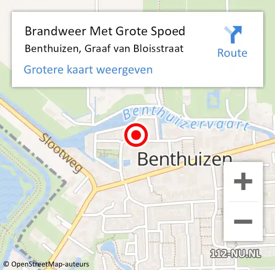 Locatie op kaart van de 112 melding: Brandweer Met Grote Spoed Naar Benthuizen, Graaf van Bloisstraat op 14 april 2023 17:57