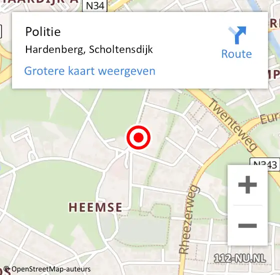 Locatie op kaart van de 112 melding: Politie Hardenberg, Scholtensdijk op 14 april 2023 18:08